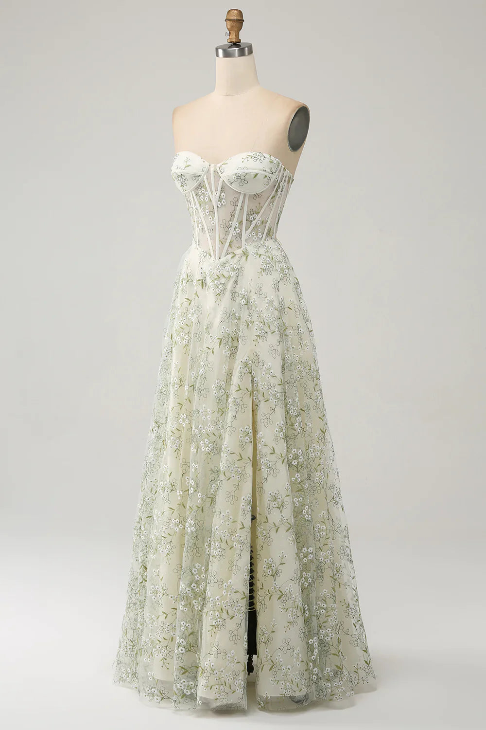 A-Line Corset Evening Dress with Embroidery